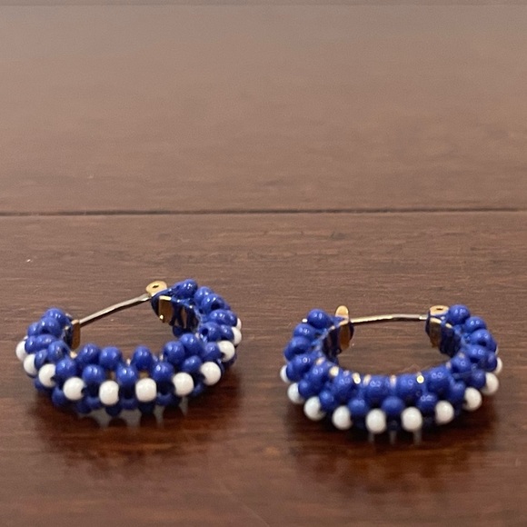 nwot j crew Blue Beaded huggie Hoop Earrings - Picture 2 of 7